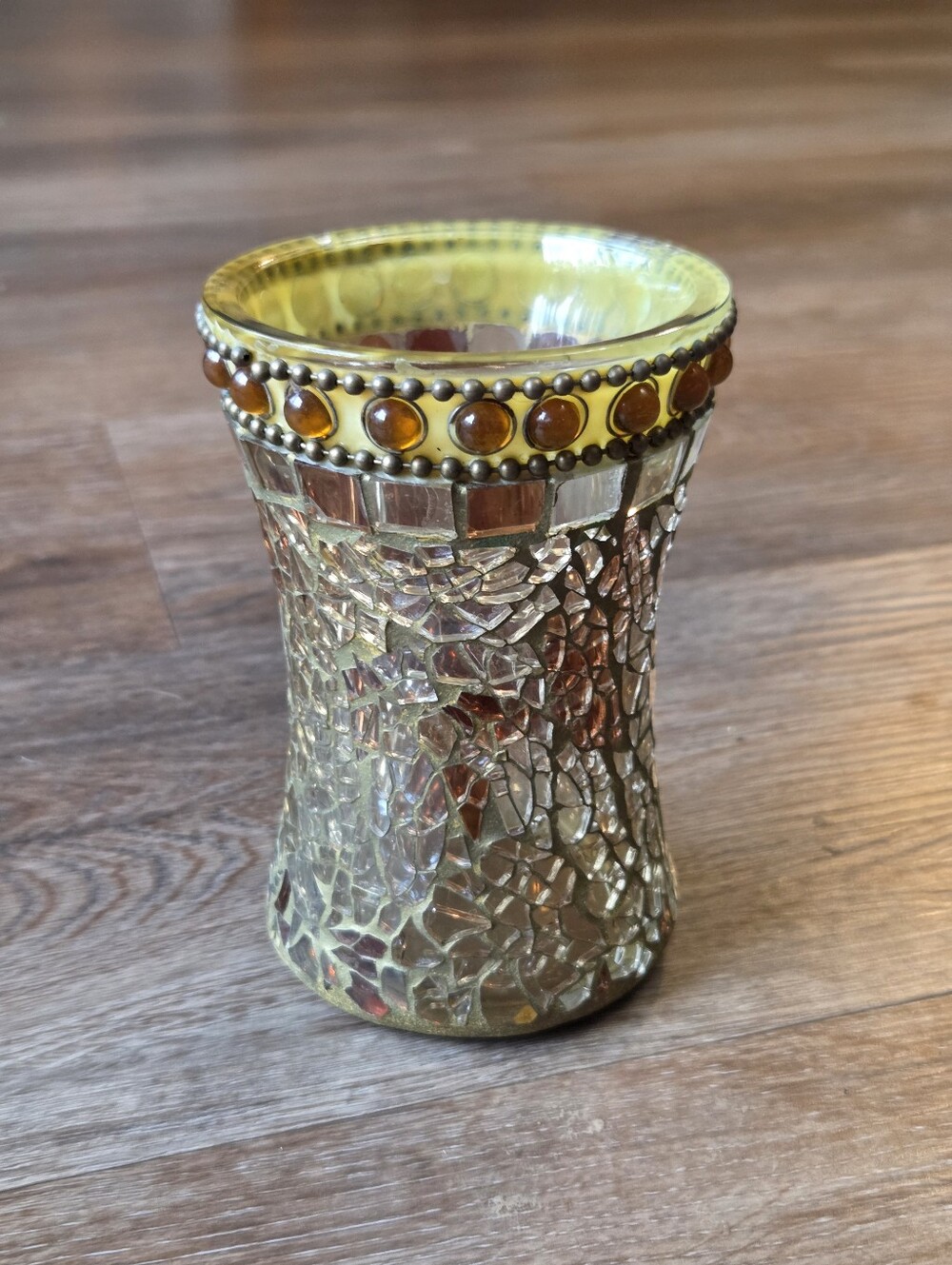 Vintage Yellow and Amber Mosaic Glass Small Vase Decor